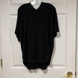 BLISS Baggy Drop Sleeve Hoodie, Soft Thin Fleece, Kangaroo Pocket, Black, Size L